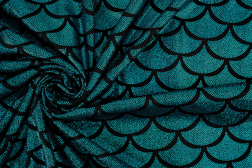 Lamé Mermaid Fantasy Aqua on Black