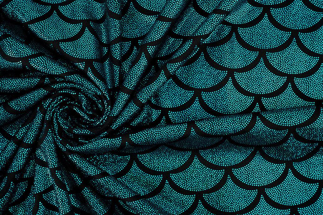 Lamé Mermaid Fantasy Aqua op Zwart