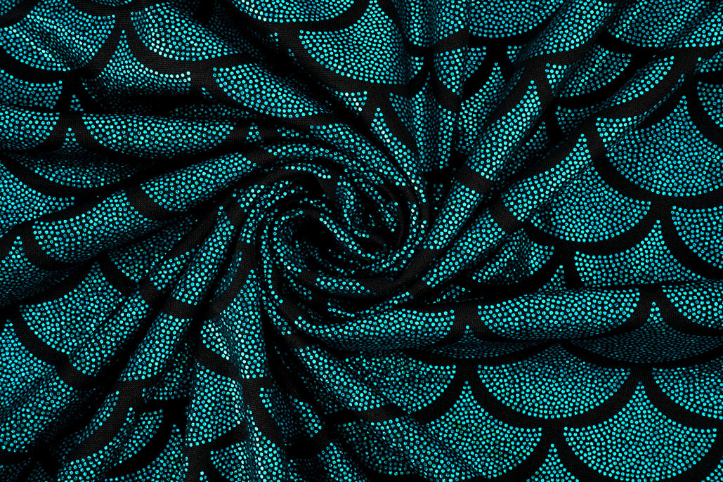 Lamé Mermaid Fantasy Aqua on Black