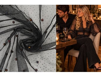Fijne Glitter Tule met  Parels Zwart