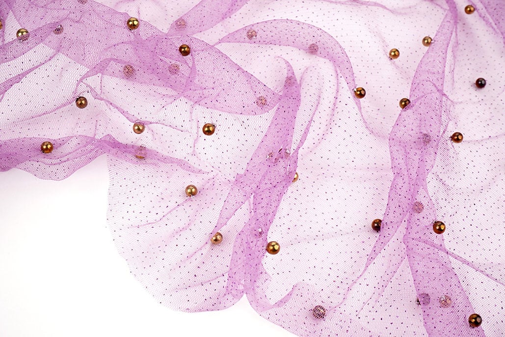 Fijne Glitter Tule met  Parels Paars