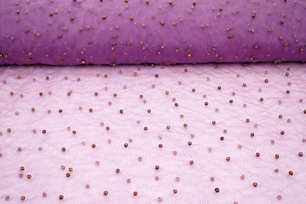 Fine Glitter Tulle with Pearls Purple