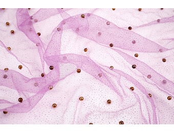 Fijne Glitter Tule met  Parels Paars