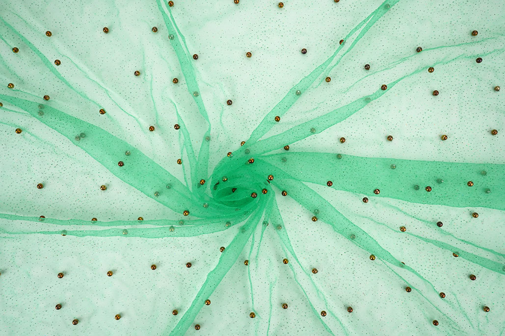 Feiner Glitzer Tüll mit Perlen Meergrün