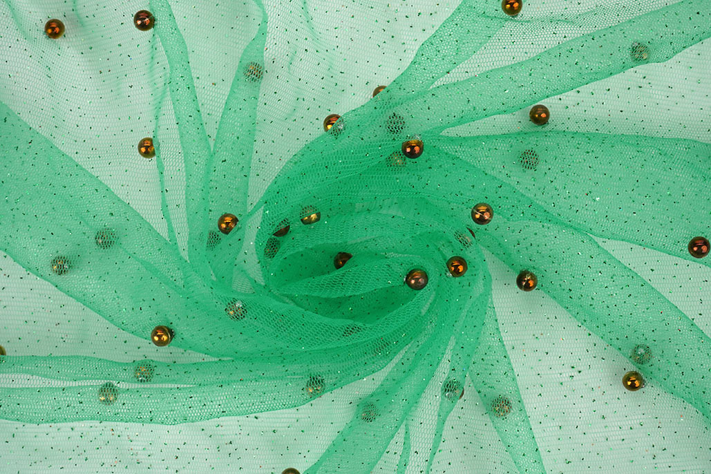 Fine Glitter Tulle with Pearls Sea Green