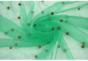 Fijne Glitter Tule met  Parels Zeegroen