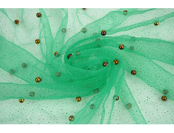 Fijne Glitter Tule met  Parels Zeegroen