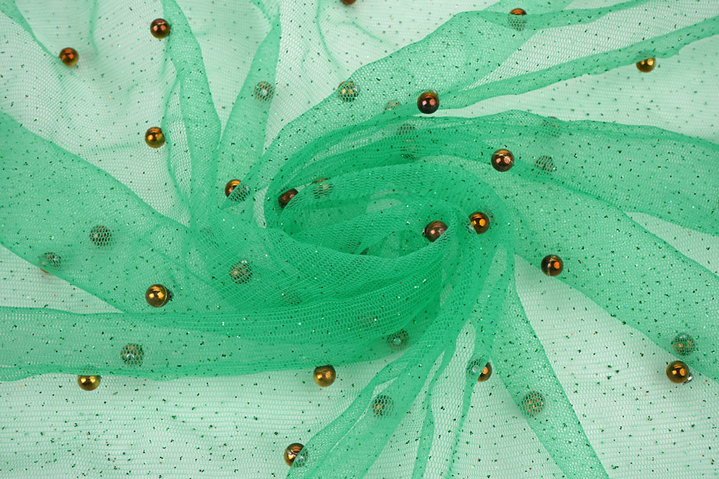 Fine Glitter Tulle with Pearls Sea Green
