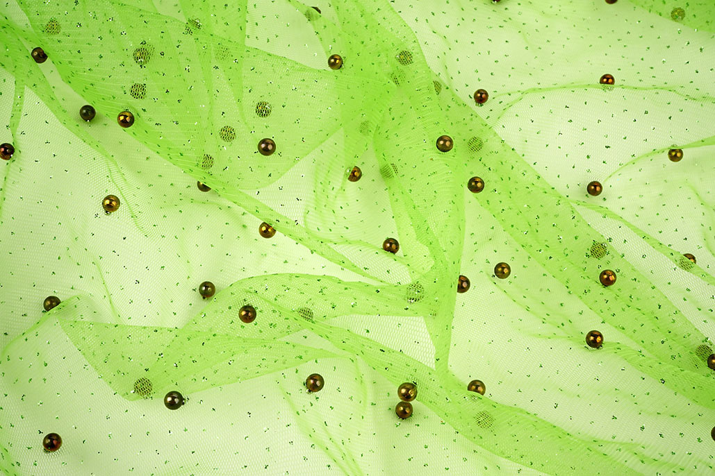 Fine Glitter Tulle with Pearls Lime Green