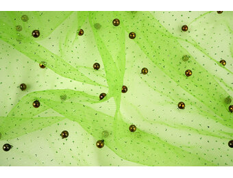 Fijne Glitter Tule met  Parels Lime Groen