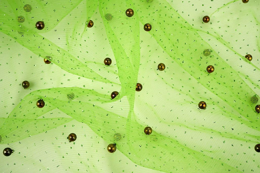 Fine Glitter Tulle with Pearls Lime Green