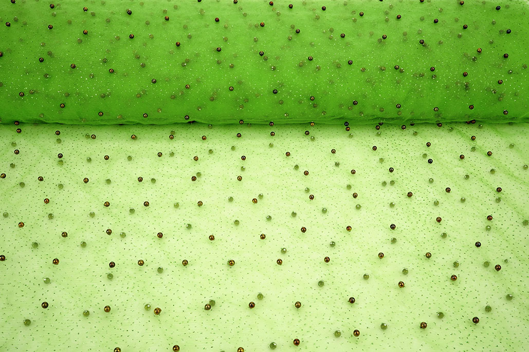 Feiner Glitzer Tüll mit Perlen Limettengrün