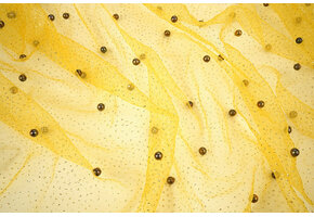 Fijne Glitter Tule met  Parels Geel