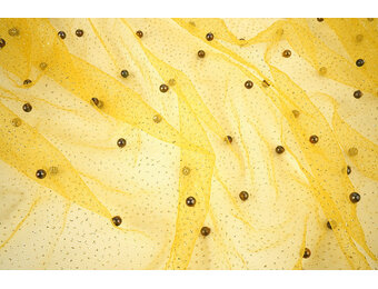 Fijne Glitter Tule met  Parels Geel