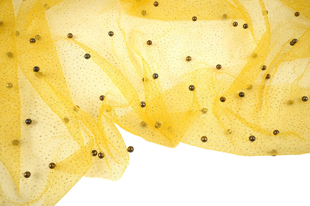 Feiner Glitzer Tüll mit Perlen Gelb