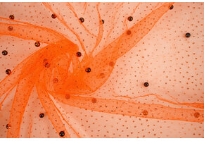 Fijne Glitter Tule met  Parels Oranje