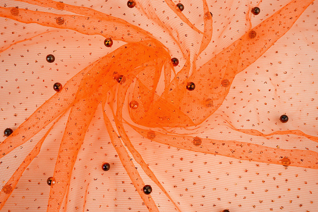 Feiner Glitzer Tüll mit Perlen Orange