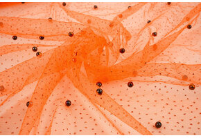 Fijne Glitter Tule met  Parels Oranje