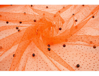 Fijne Glitter Tule met  Parels Oranje