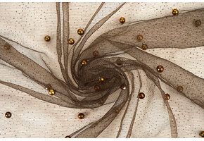 Fine Glitter Tulle with Pearls Brown