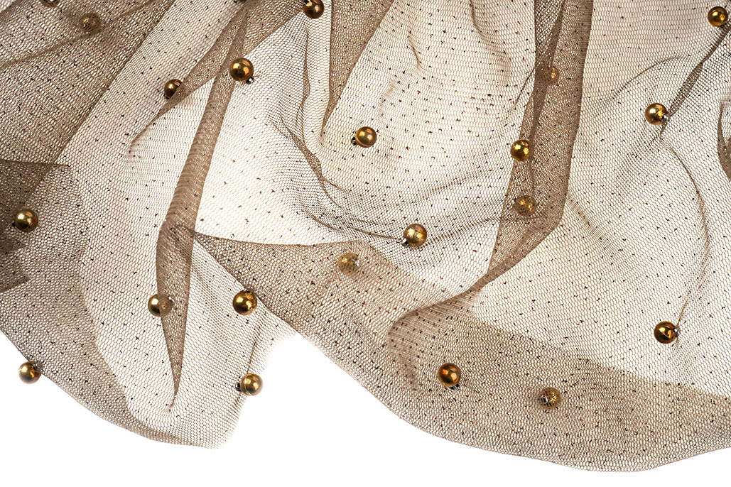 Fijne Glitter Tule met  Parels Bruin