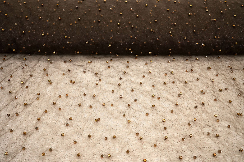 Feiner Glitzer Tüll mit Perlen Braun