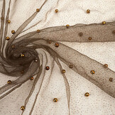 Fine Glitter Tulle with Pearls Brown
