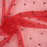 Fijne Glitter Tule met  Parels Rood
