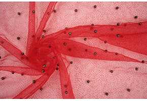 Fine Glitter Tulle with Pearls Red