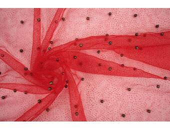 Fijne Glitter Tule met  Parels Rood