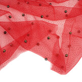 Fine Glitter Tulle with Pearls Red
