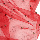 Fine Glitter Tulle with Pearls Red
