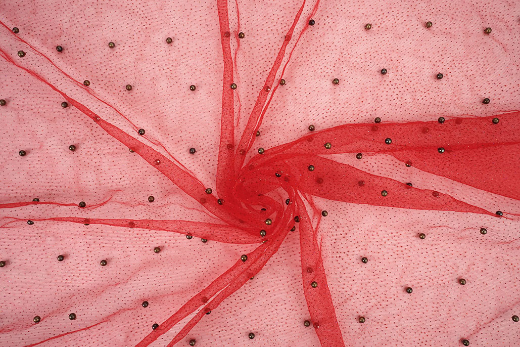 Fijne Glitter Tule met Parels Rood