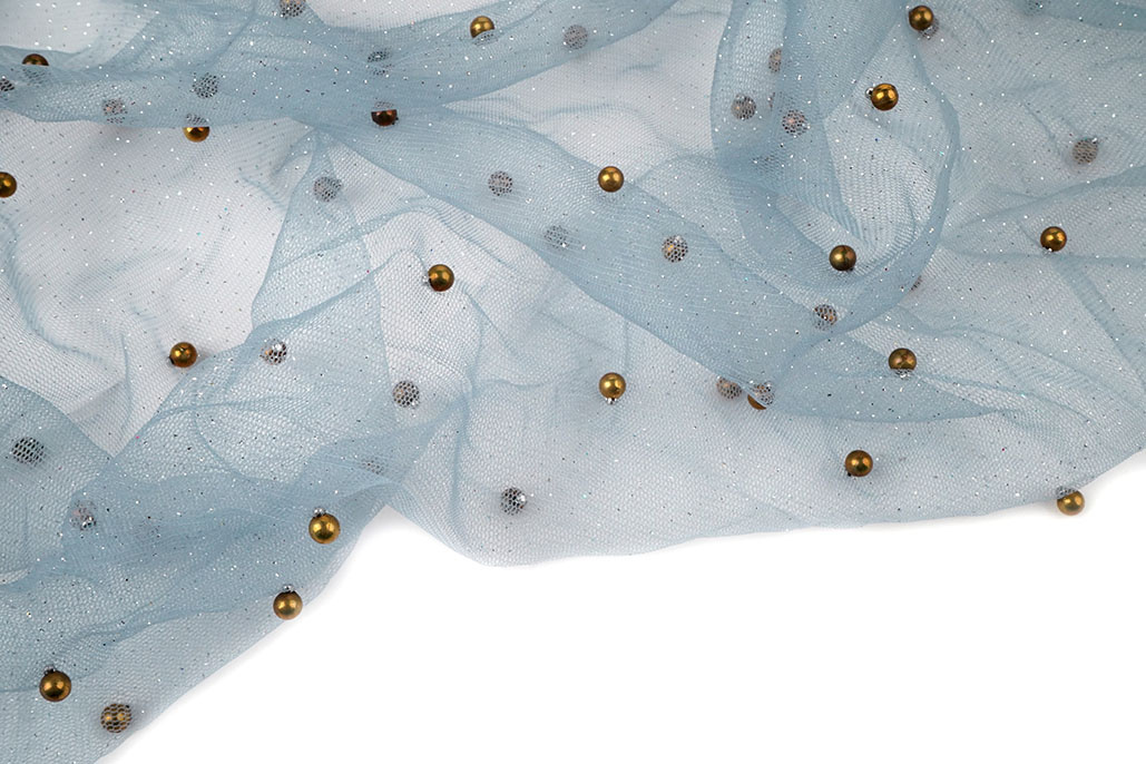 Fijne Glitter Tule met Parels Jeans