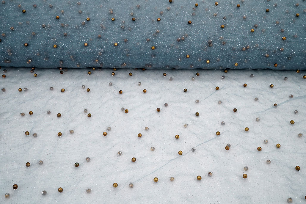 Fijne Glitter Tule met Parels Jeans