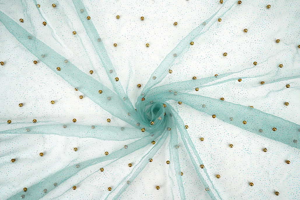 Fijne Glitter Tule met Parels Ocean