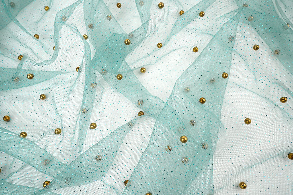 Fijne Glitter Tule met Parels Ocean
