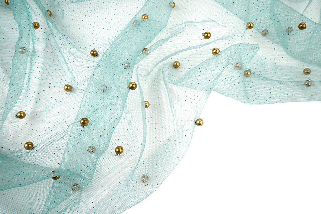 Fine Glitter Tulle with Pearls Ocean