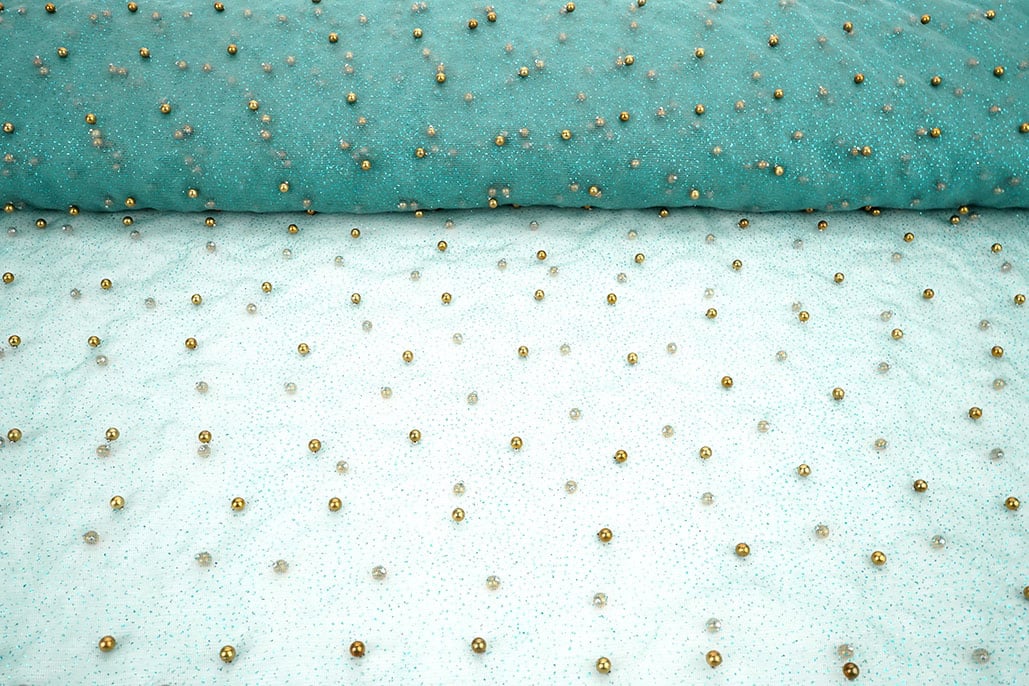 Fijne Glitter Tule met Parels Ocean