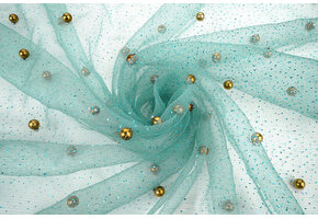 Fijne Glitter Tule met  Parels Ocean