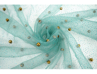 Fijne Glitter Tule met  Parels Ocean