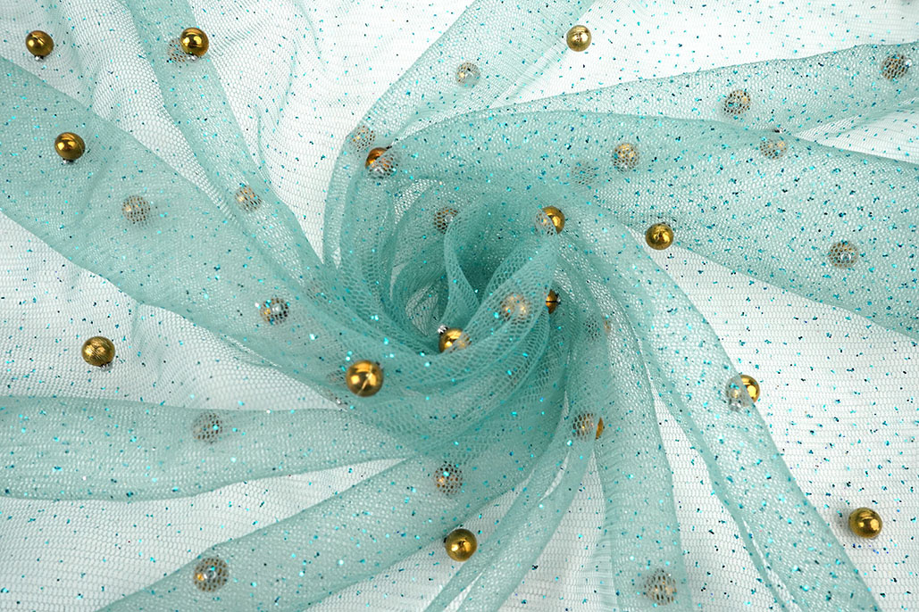 Fine Glitter Tulle with Pearls Ocean