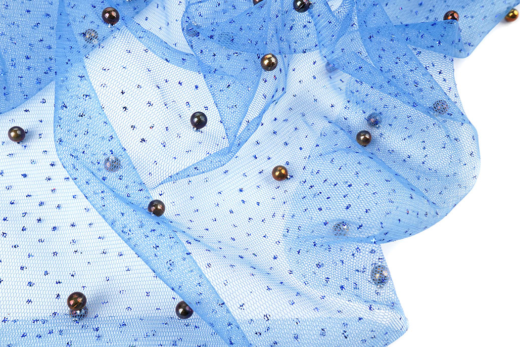 Fijne Glitter Tule met Parels Koningsblauw