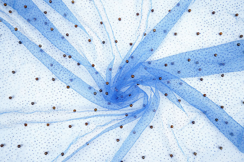 Fine Glitter Tulle with Pearls Royal Blue