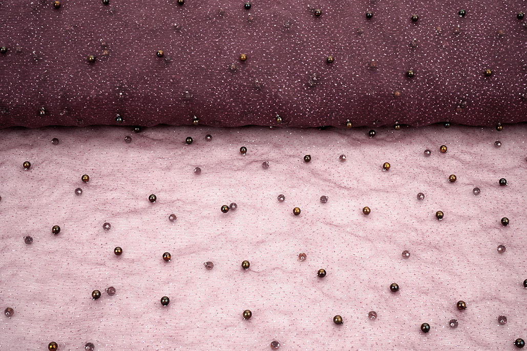 Fine Glitter Tulle with Pearls Mauve
