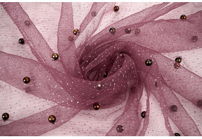 Fijne Glitter Tule met  Parels Mauve