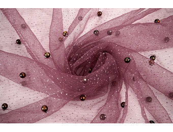 Fijne Glitter Tule met  Parels Mauve