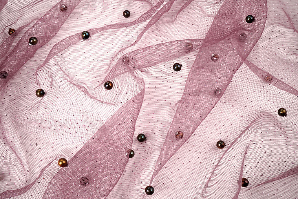 Fine Glitter Tulle with Pearls Mauve