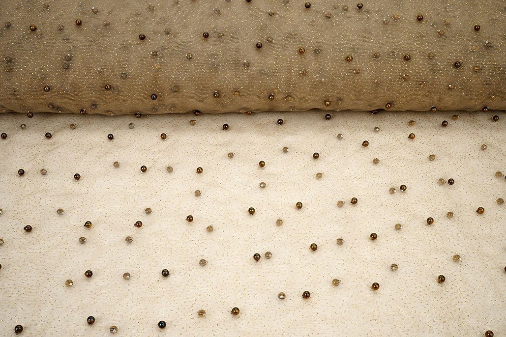 Feiner Glitzer Tüll mit Perlen Beige