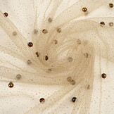 Fijne Glitter Tule met  Parels Beige